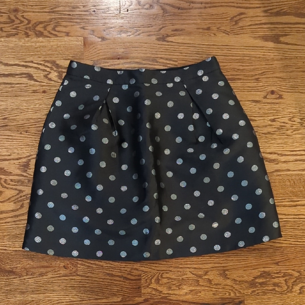 J. Crew Black Skirt with Silver Polka Dots